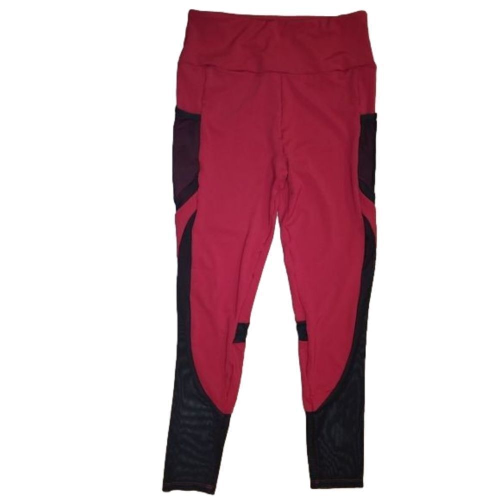 Shein Burgundy Contrast Mesh Phone Pocket Sports Leggings